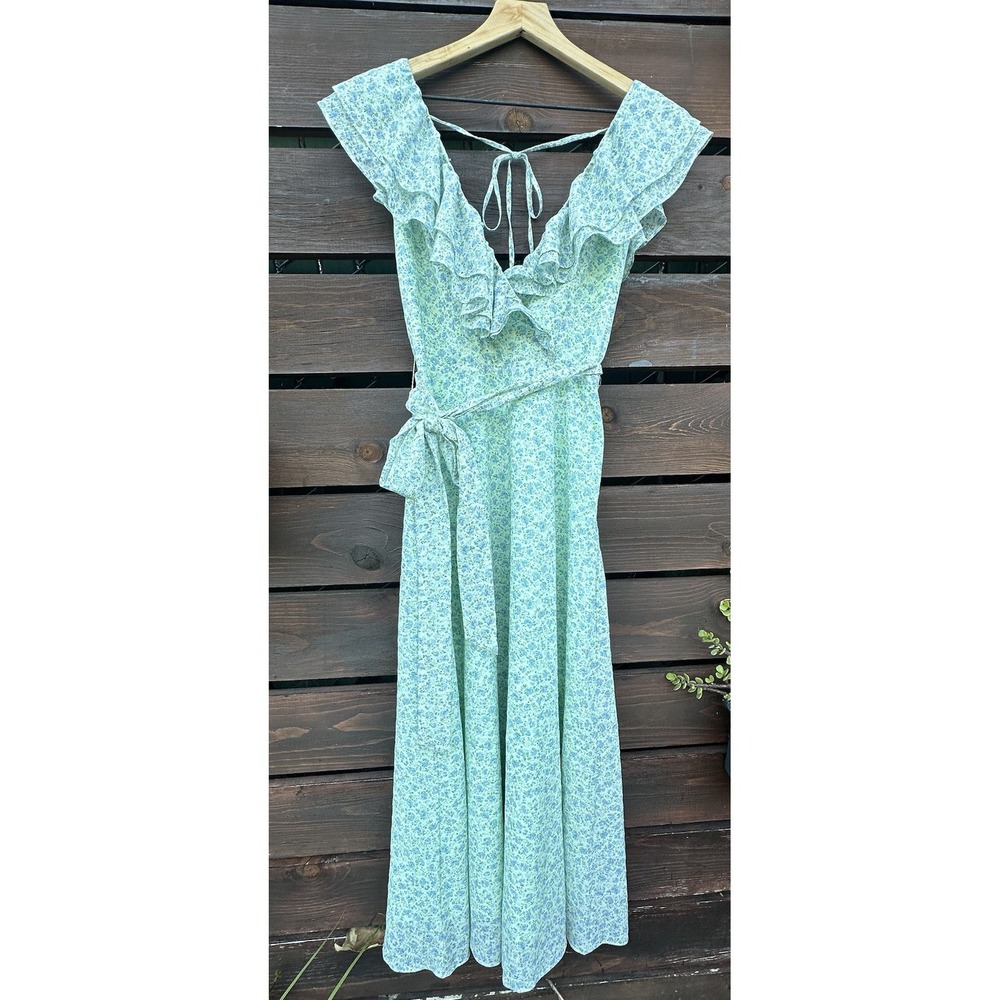 Endless Rose Blue Green‎ Ruffle Floral Midi Dress *Size XS